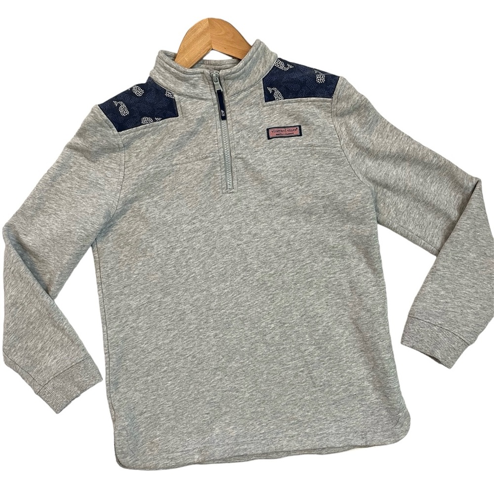 Vineyard Vines Girls Gray Polka Dot Blue Whale Shoulder Shep Shirt 14